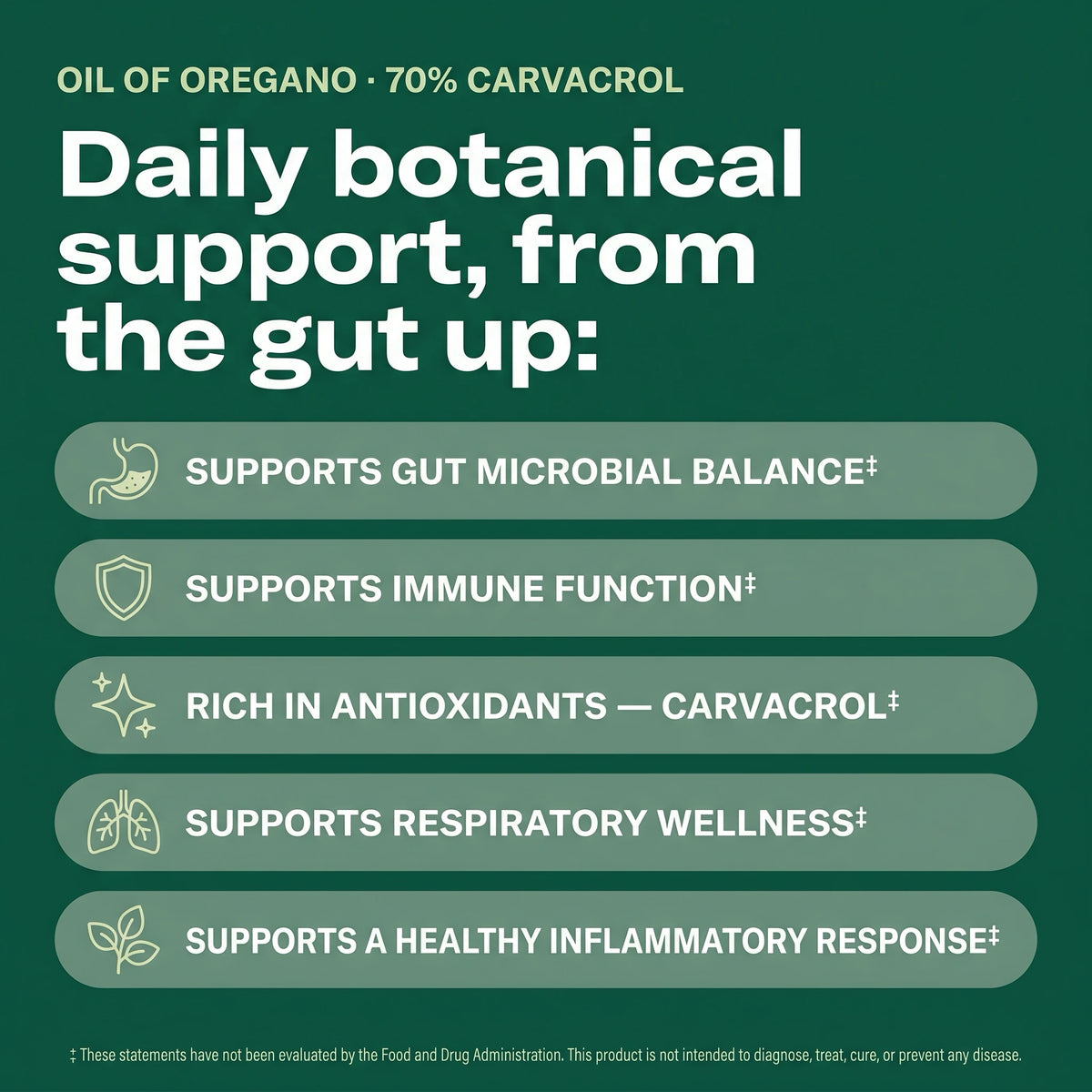 Daily botanical support: gut microbial balance, immune function, antioxidants, respiratory wellness
