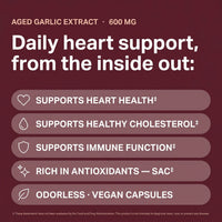 Daily heart support — supports heart health, healthy cholesterol, immune function, antioxidants (S-allylcysteine), odorless vegan capsules