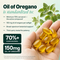 Standardized to minimum 70% carvacrol, 150 mg oil of oregano per softgel, third-party tested