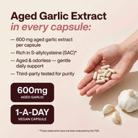 600 mg aged garlic extract per capsule, rich in S-allylcysteine (SAC), aged and odorless, third-party tested