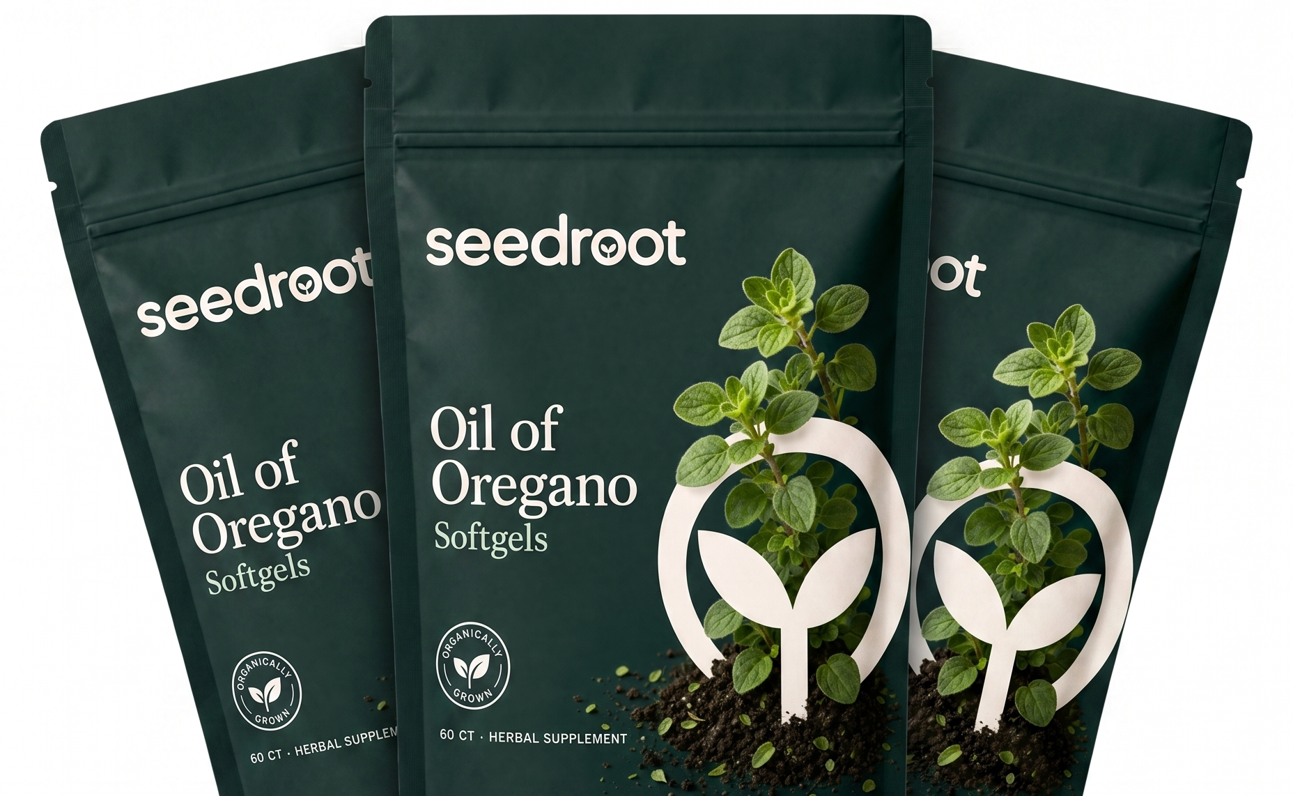 Seedroot Oil of Oregano Softgels — three pouches